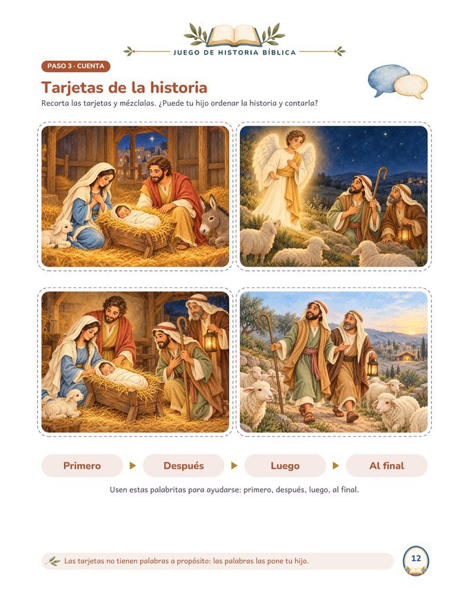 Tarjetas ilustradas para contar la historia en orden
